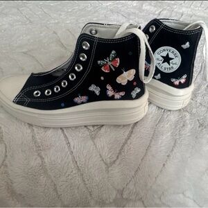 Converse Black High-Top Kids Sneakers with Multicolor Butterfly Print